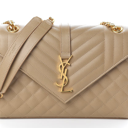 Saint Laurent Grain De Poudre Textured Mixed Matelasse Medium Triquilt Monogram Satchel Latte Cream 6 of 8