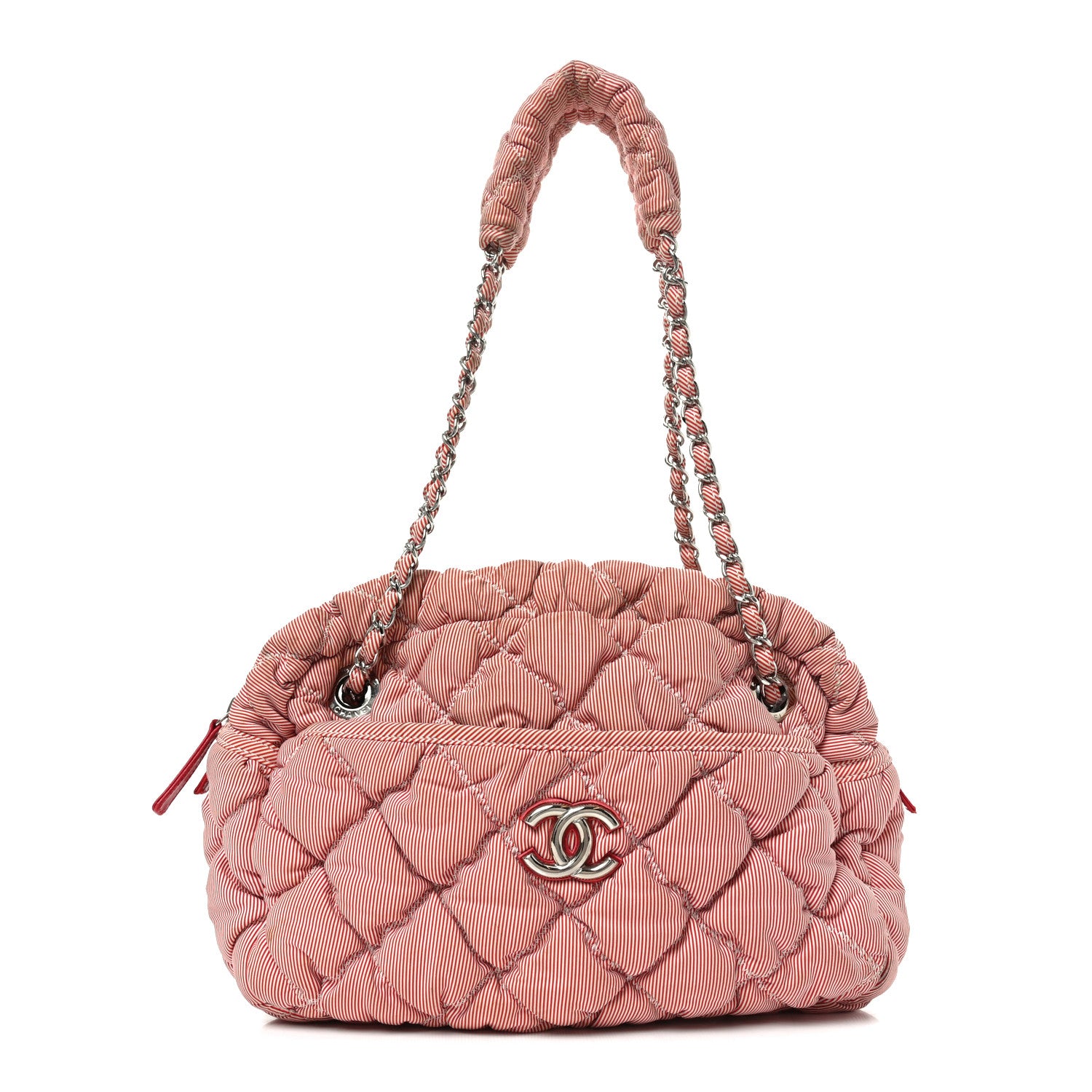 Chanel Nylon Bubble Quilt Shoulder Bag Red White 1886931