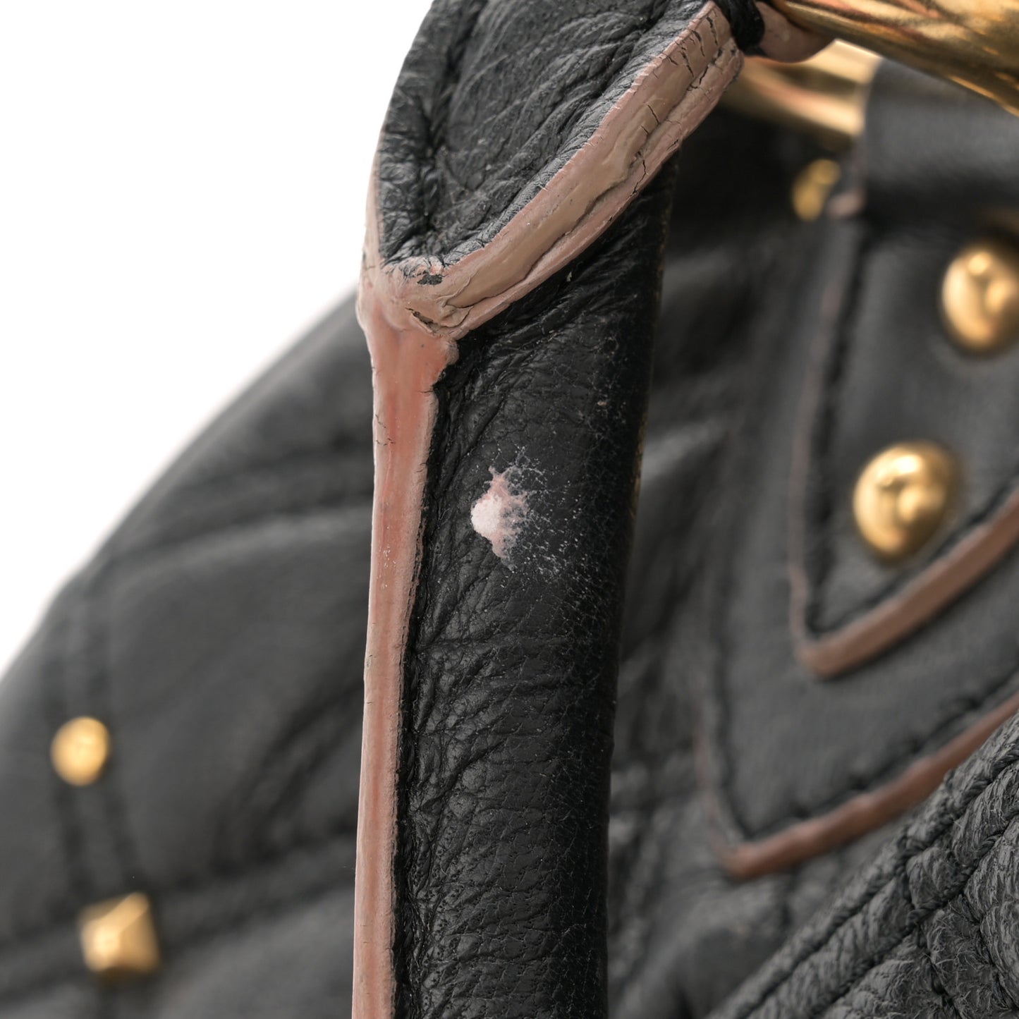 Calfskin Quilted Studded Stam Black