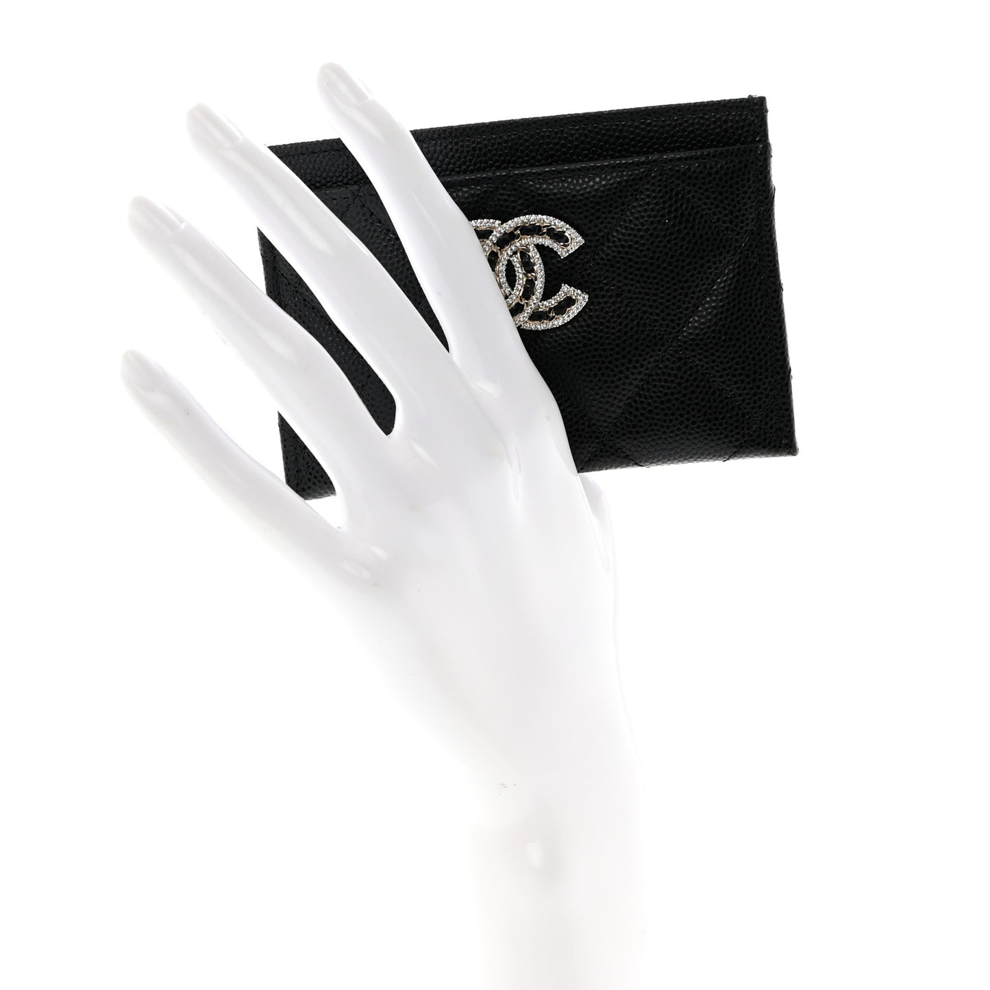 Caviar Quilted Crystal Card Holder Black
