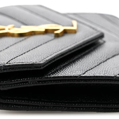 Saint Laurent Grain De Poudre Matelasse Chevron Small Monogram Envelope Wallet Black 11 of 11