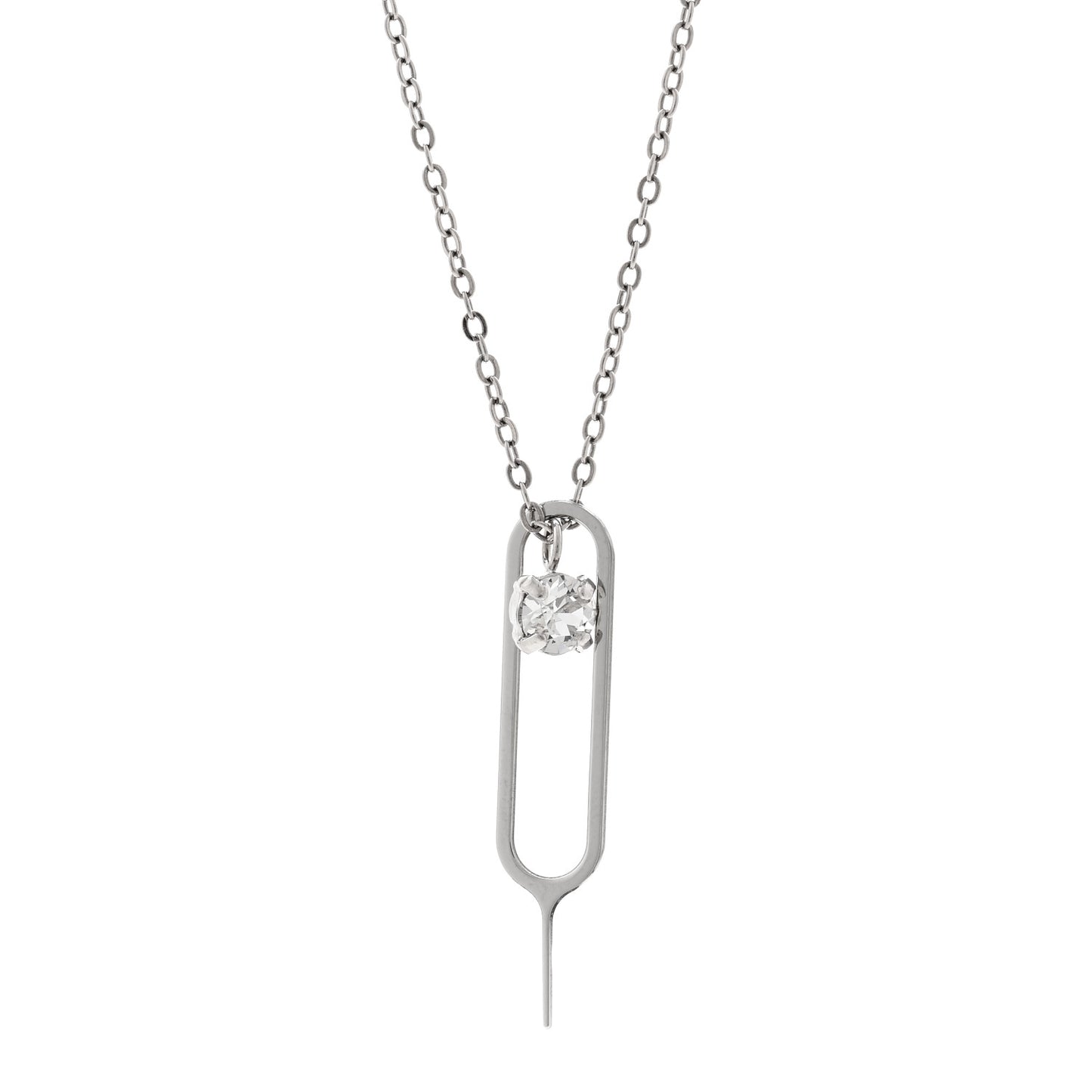 Metal Crystal Sim Key Pendant Necklace Silver