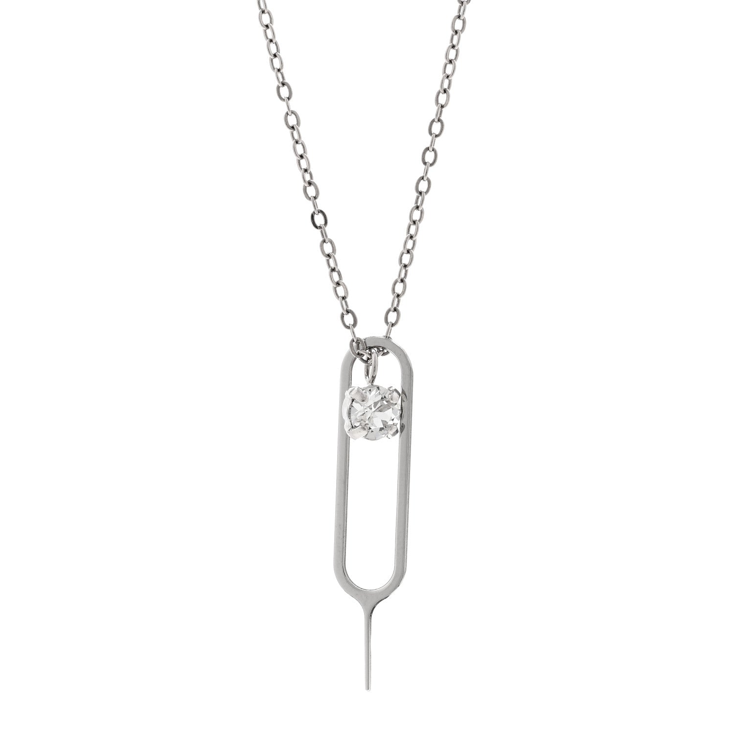 Saint Laurent Metal Crystal Sim Key Pendant Necklace Silver 4 of 6