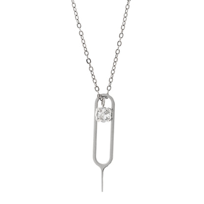 Saint Laurent Metal Crystal Sim Key Pendant Necklace Silver 4 of 6