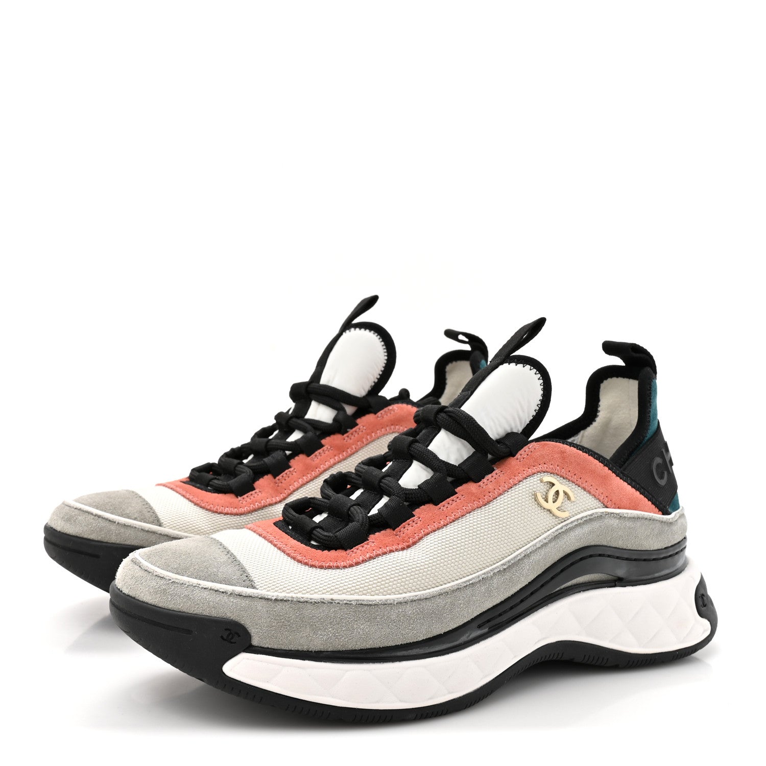 Chanel Fabric Suede CC Sneakers 39 White Light Grey Pink 4 of 10