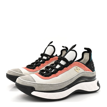 Chanel Fabric Suede CC Sneakers 39 White Light Grey Pink 4 of 10