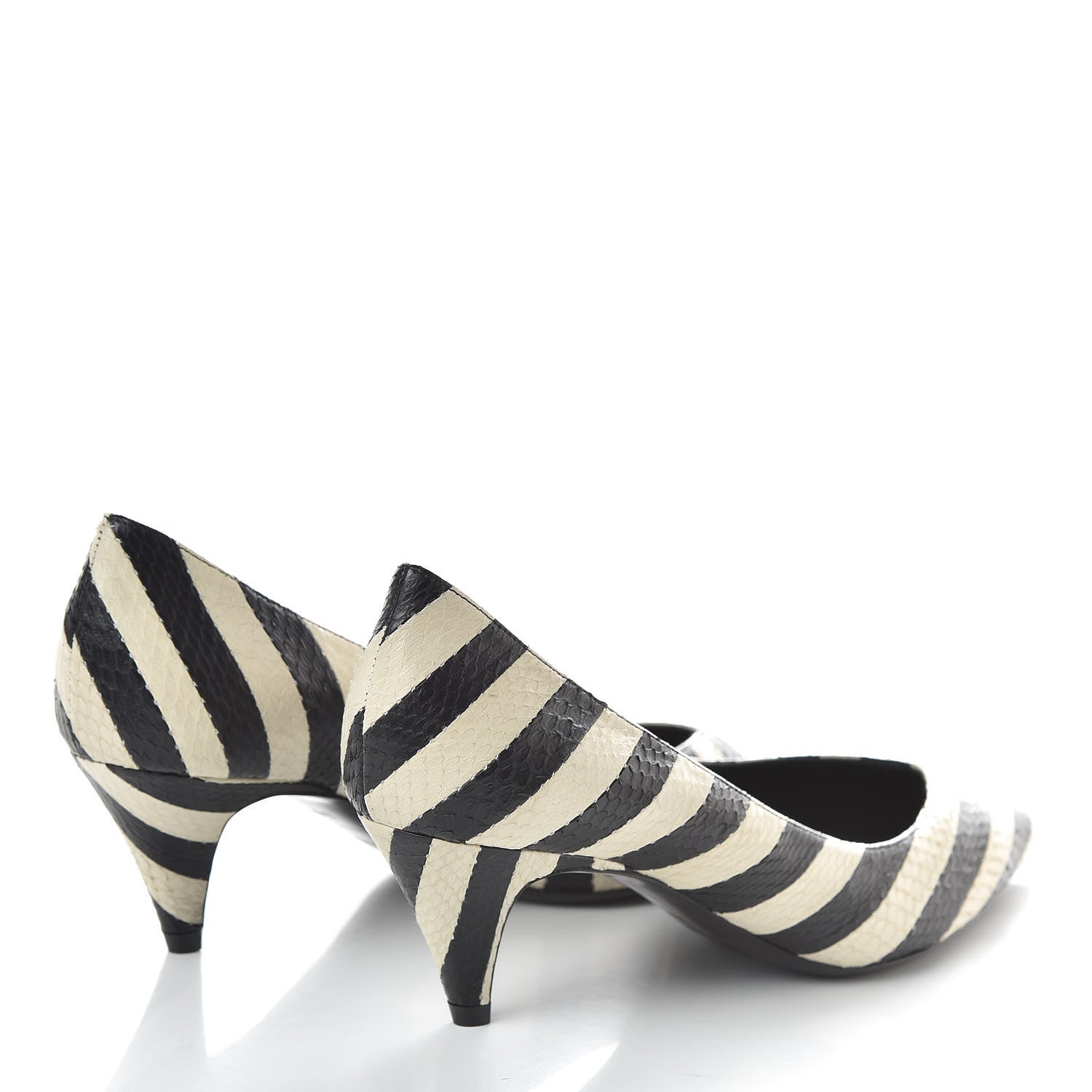 Saint Laurent Elaphe Snakeskin Striped Kiki Kitten Heel Pumps 38.5 Black Off White 4 of 8