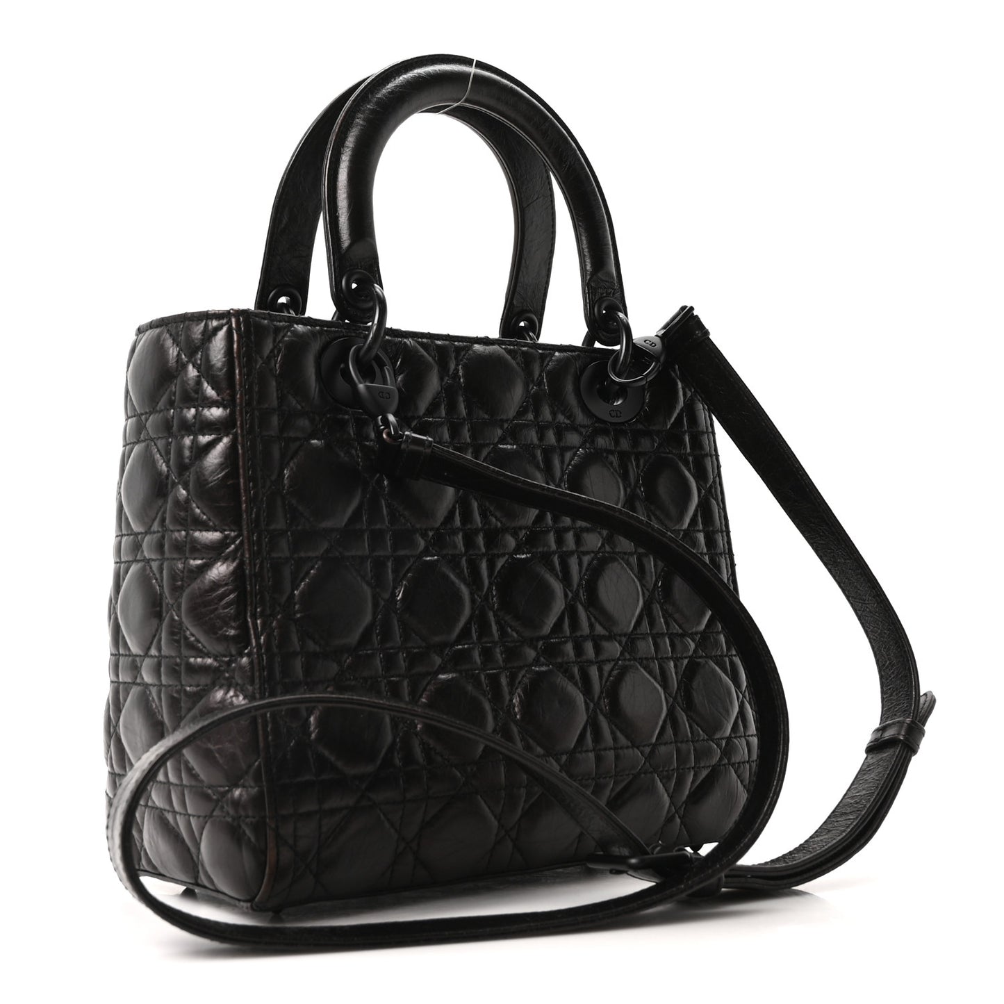 Crinkled Calfskin Cannage Medium Lady Dior Black