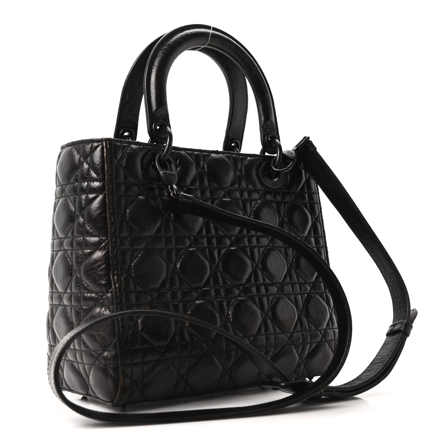 Christian Dior Crinkled Calfskin Cannage Medium Lady Dior Black 3 of 10