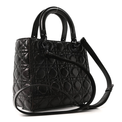 Christian Dior Crinkled Calfskin Cannage Medium Lady Dior Black 3 of 10