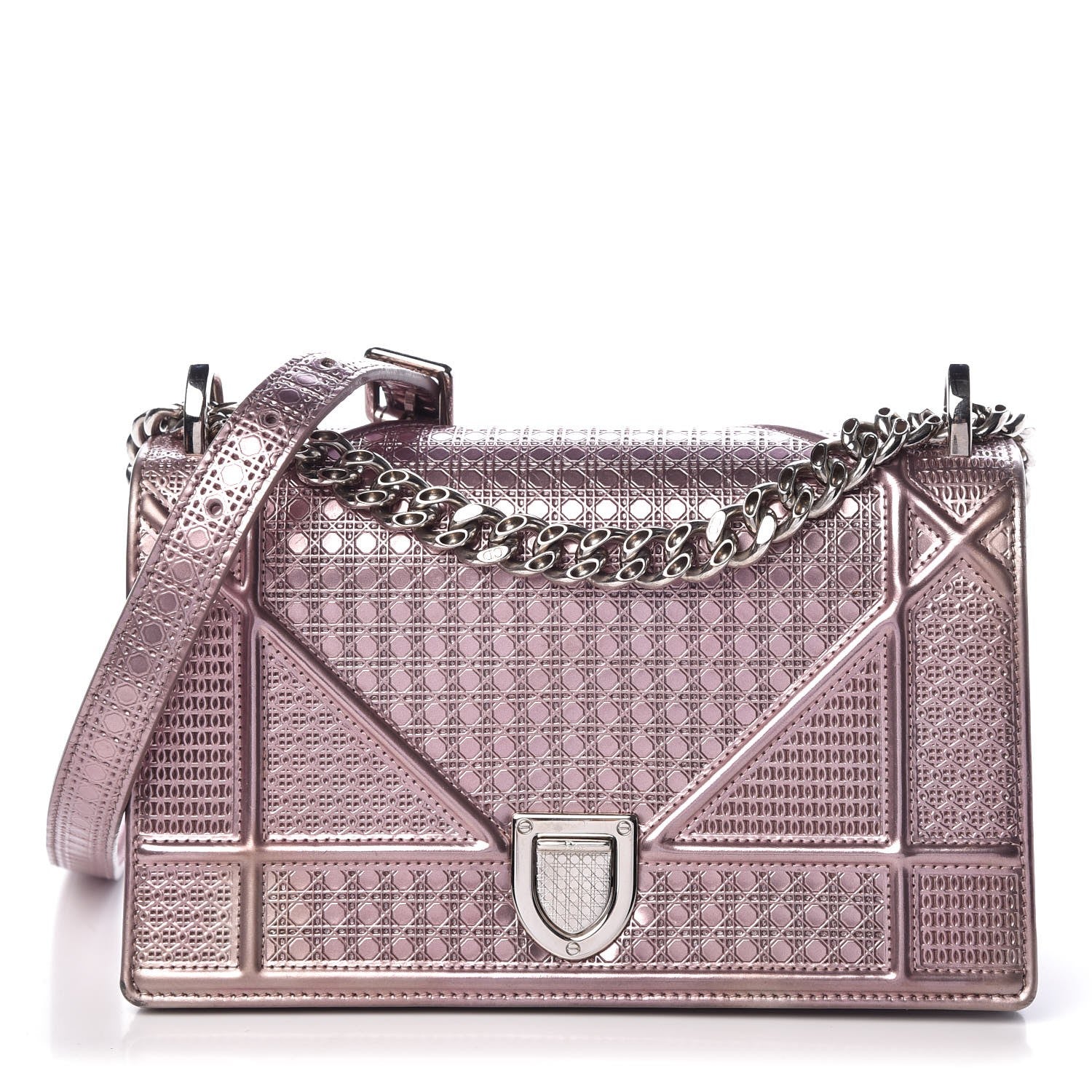 Christian Dior Metallic Patent Micro-Cannage Medium Diorama Flap Bag Pink 1 of 18