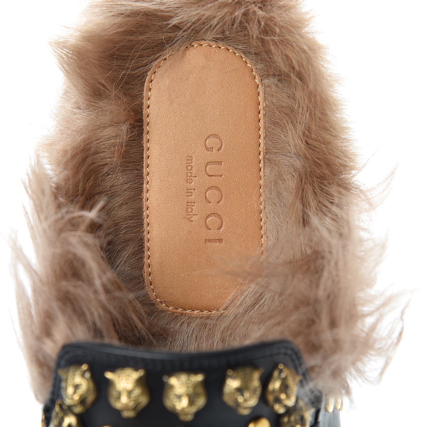 Gucci Calfskin Lambswool Studded Womens Princetown Slippers 37 Black 7 of 8