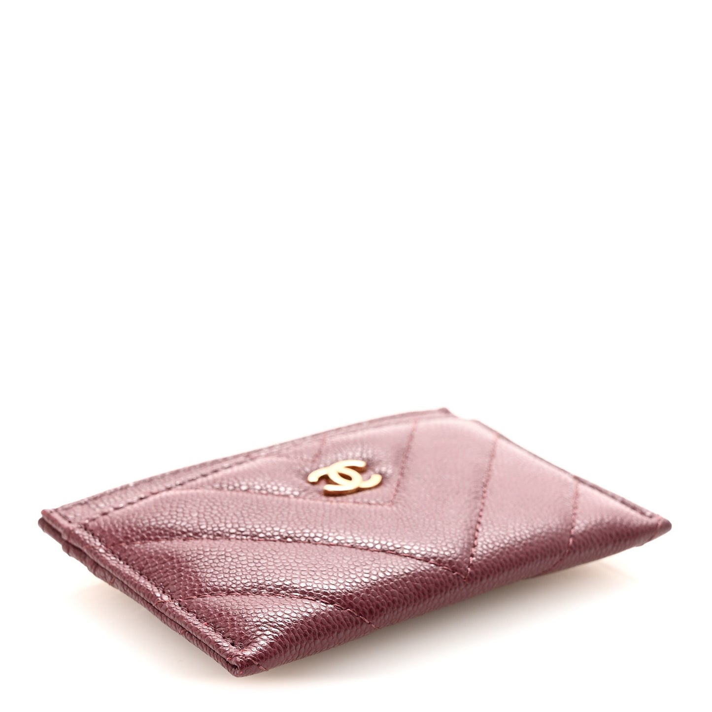 Caviar Chevron Quilted Card Holder Dark Burgundy
