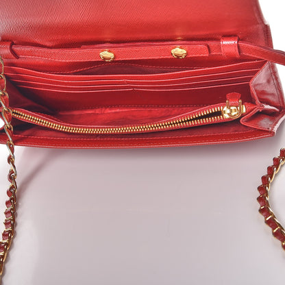 Prada Saffiano Metal Oro Chain Wallet Fuoco 5 of 15