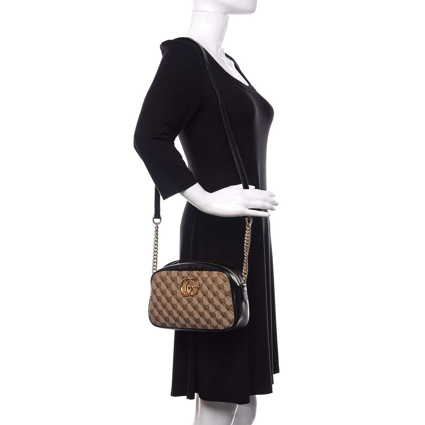 Monogram Matelasse Diagonal Small GG Marmont Chain Shoulder Bag Beige Black