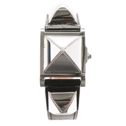 Hermes Stainless Steel Alligator Diamond 23mm Medor Quartz Watch Noir 1 of 11