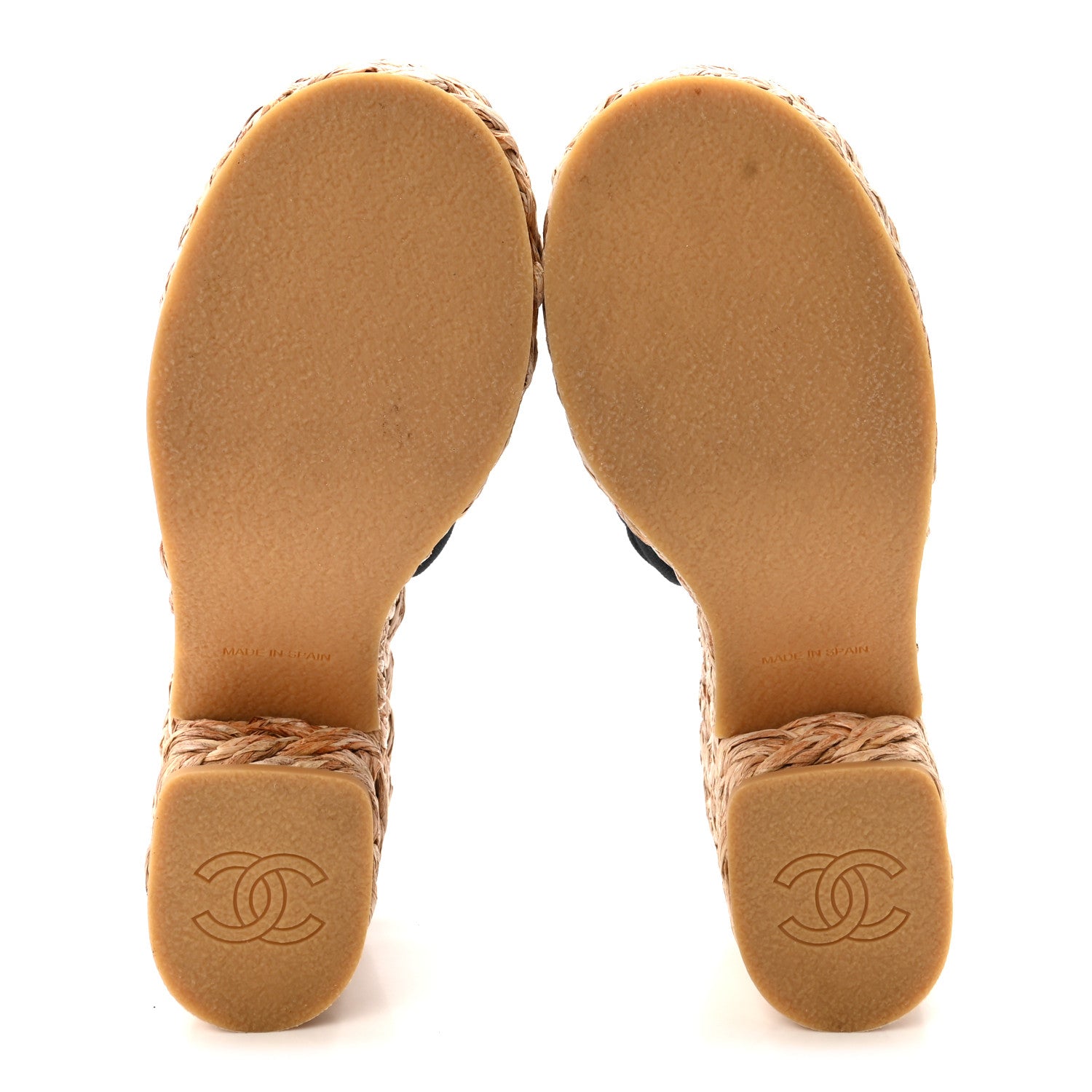 Chanel Canvas Raffia Wedge Sandals 39 Black 6 of 8