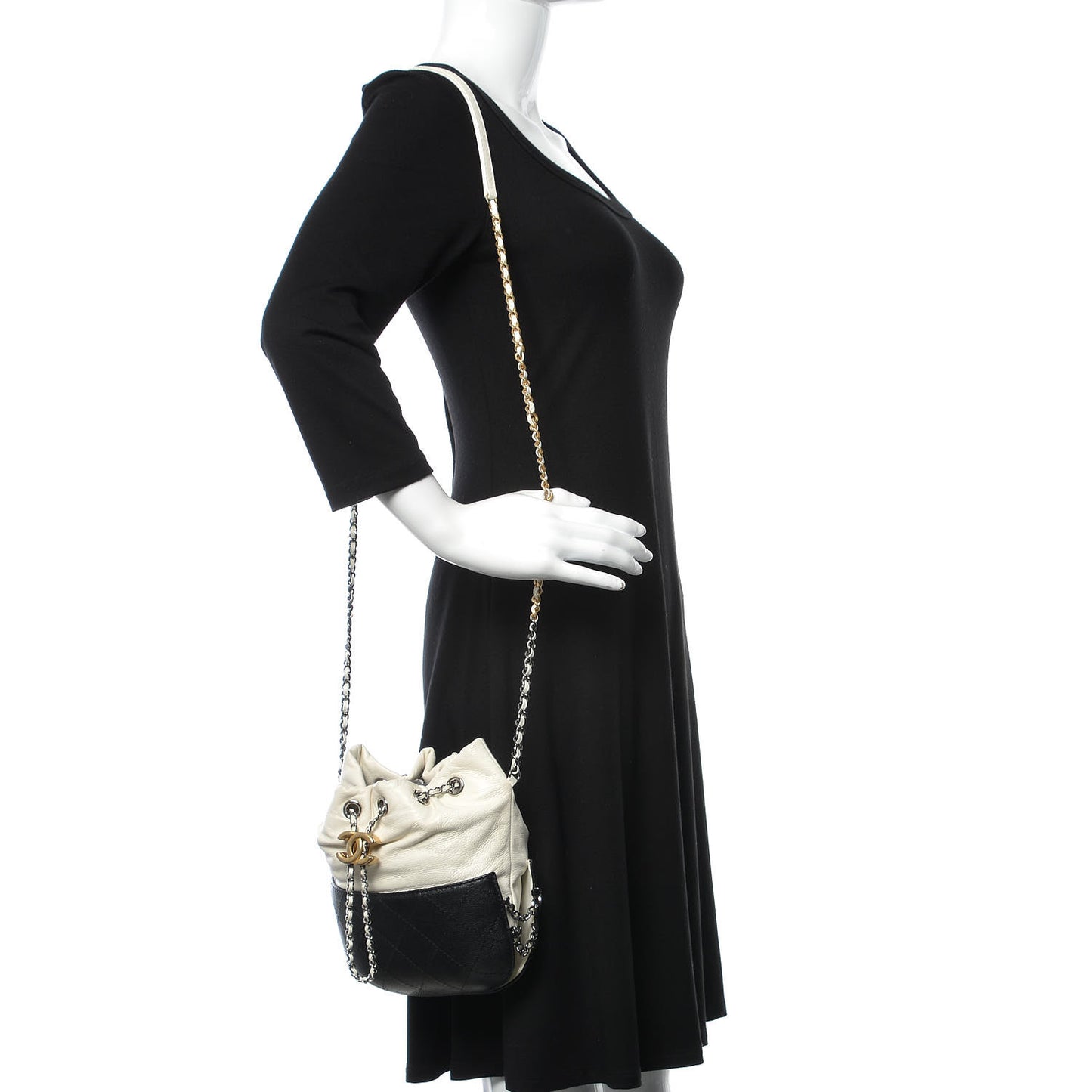 Aged Calfskin Quilted Small Gabrielle Bucket White Black