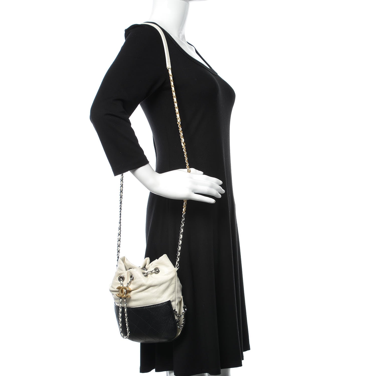 Chanel Aged Calfskin Quilted Small Gabrielle Bucket White Black 2 of 8