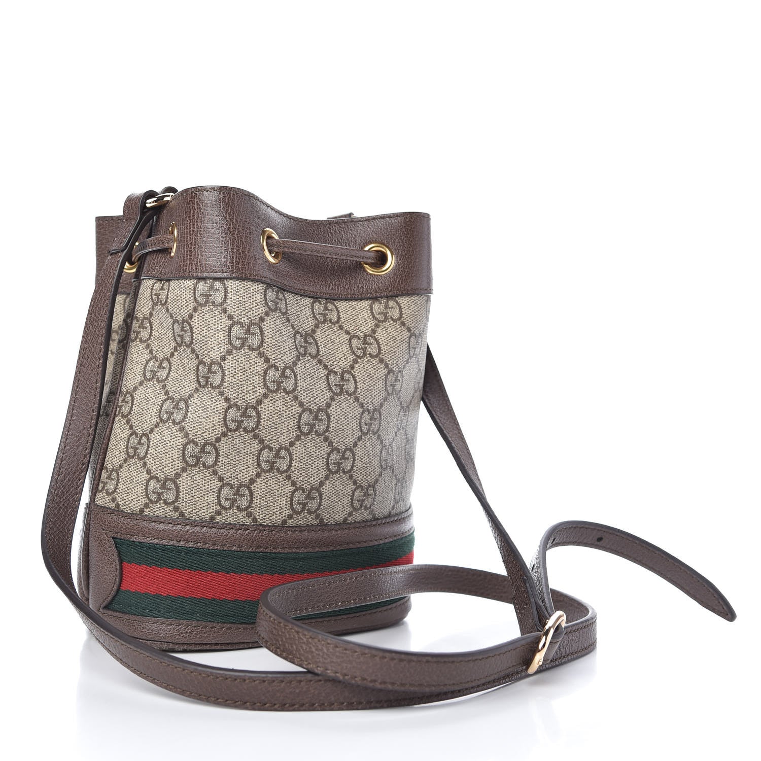 Gucci GG Supreme Monogram Web Mini Ophidia Bucket Bag Brown 3 of 9
