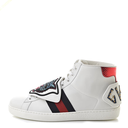 Gucci Calfskin Ayers Embroidered Web Mens Ace Removable Patches High Top Sneakers 7.5 White 1 of 13