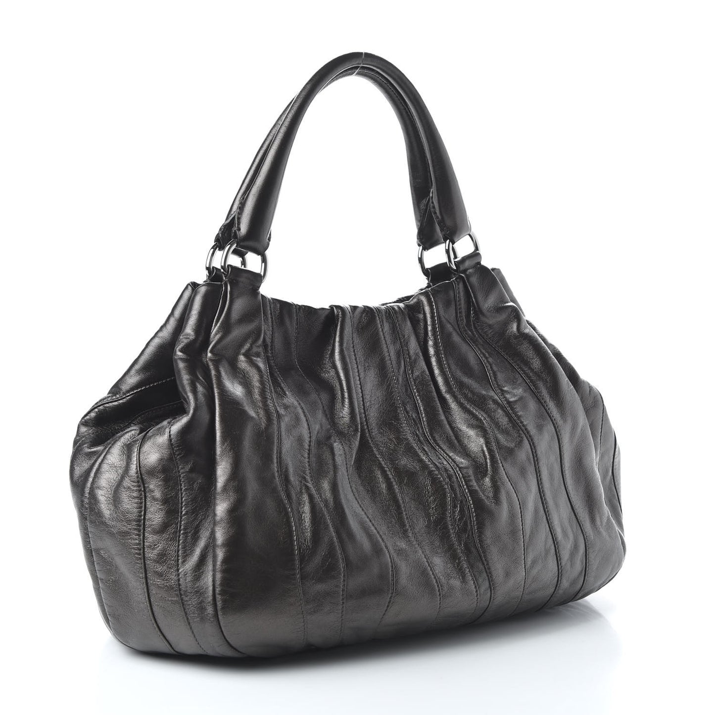 Metallic Nappa Tessuto Mordore Stripes Shoulder Bag Grey