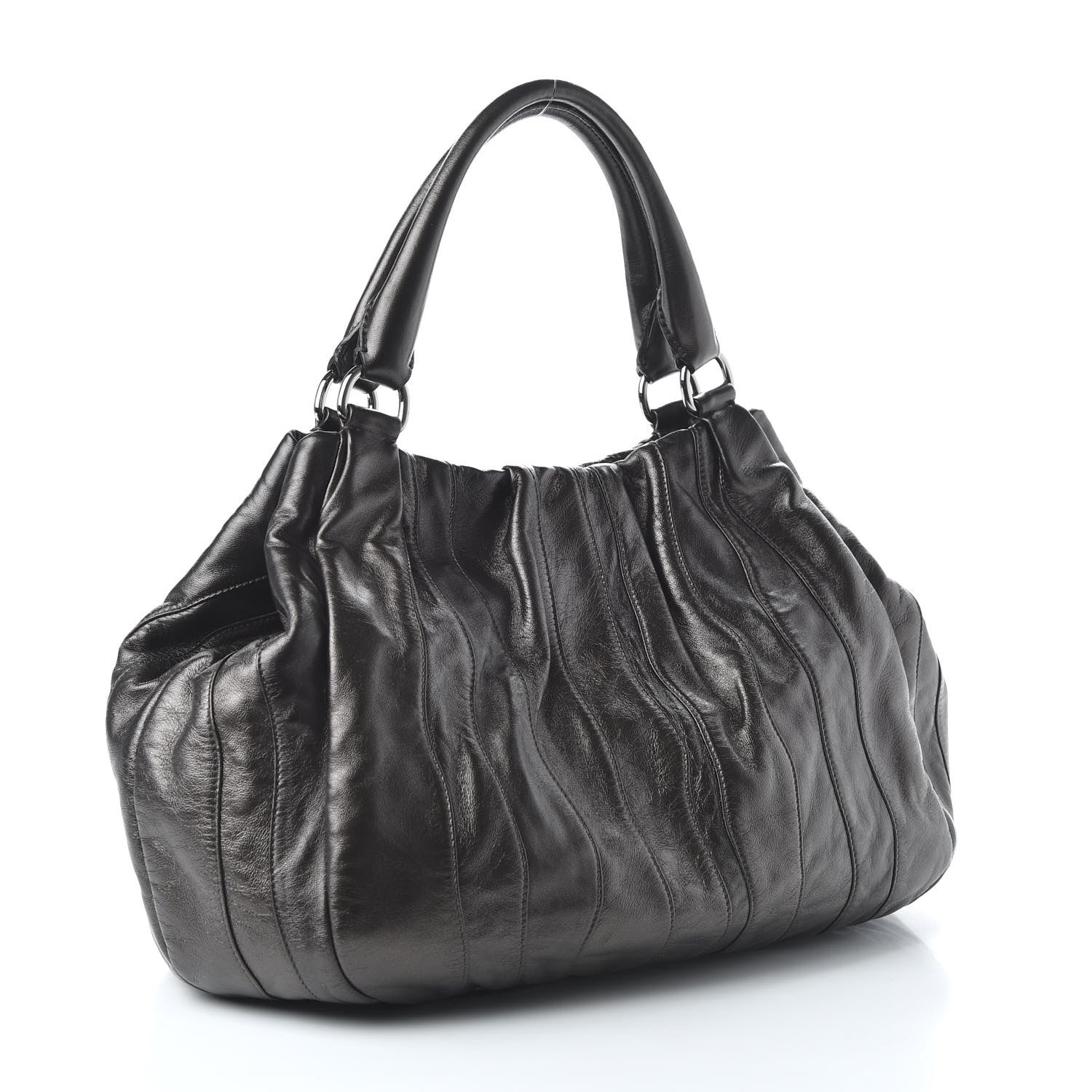 Prada Metallic Nappa Tessuto Mordore Stripes Shoulder Bag Grey 3 of 9
