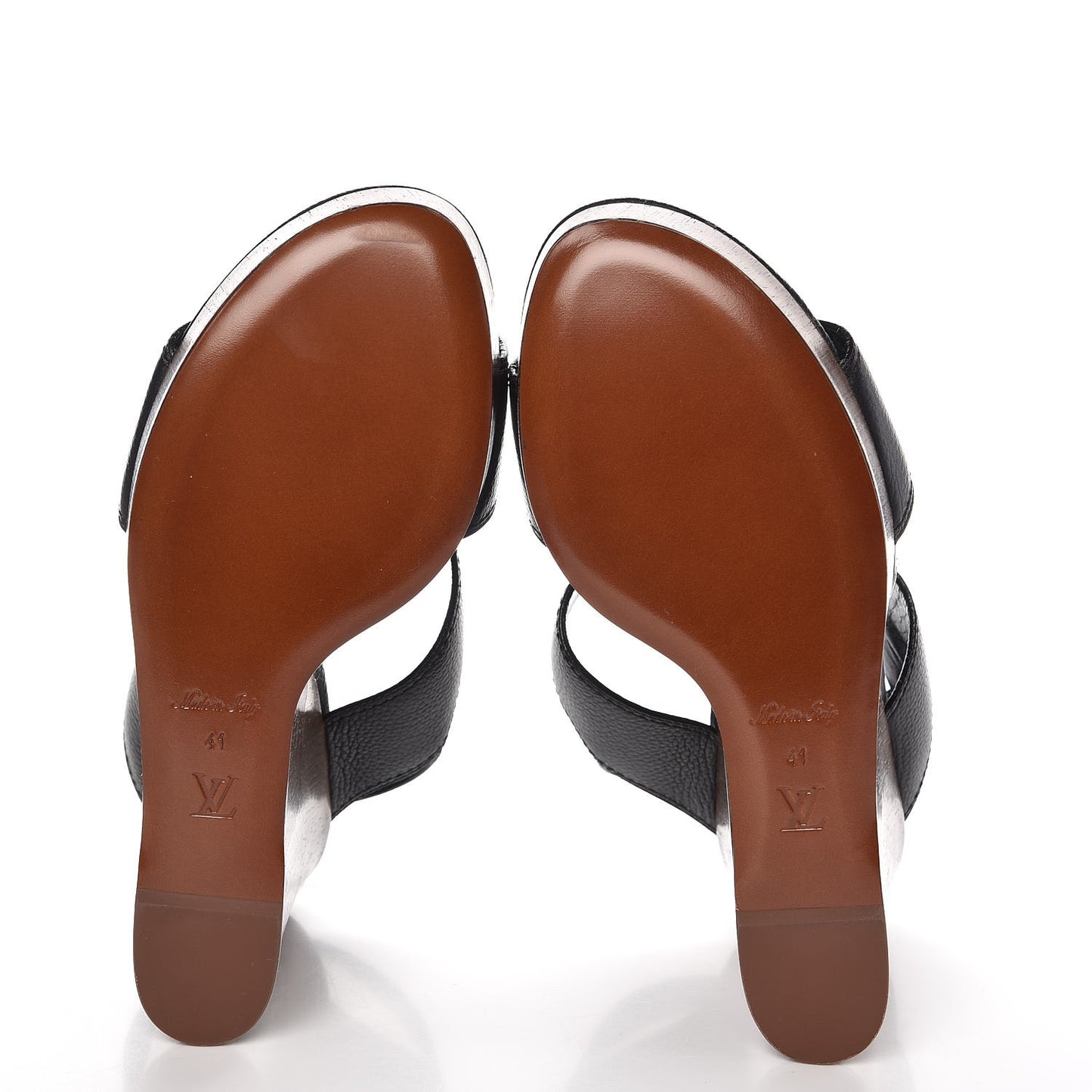 Calfskin Vedette Wedge Sandals 41 Black