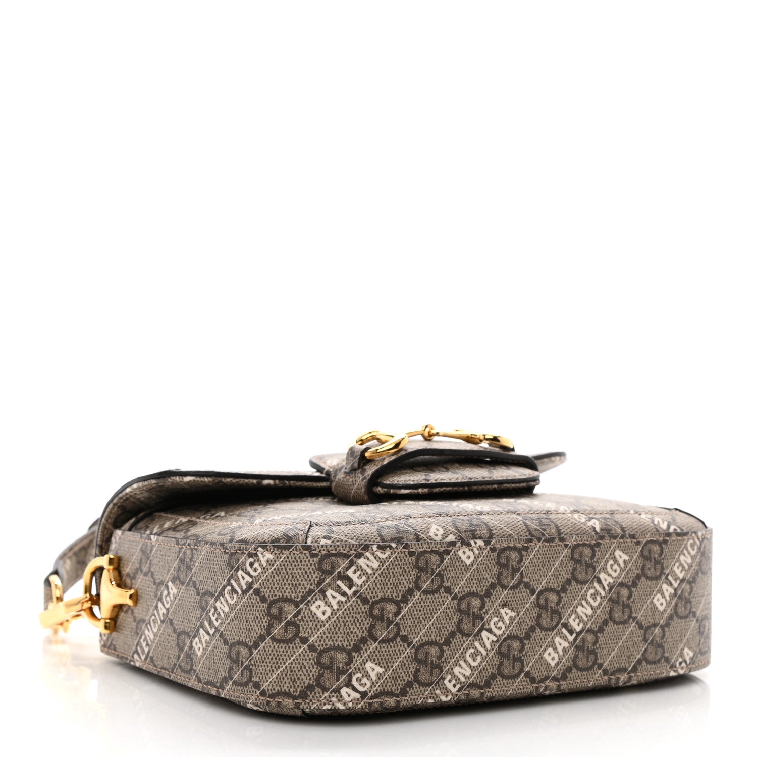 Gucci X BALENCIAGA GG Supreme Monogram Logo Print Horsebit 1955 Shoulder Bag Beige Ebony 3 of 7