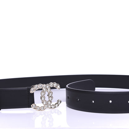 Chanel Calfskin Crystal Pearls Coronation CC Belt 95 38 Black 3 of 5