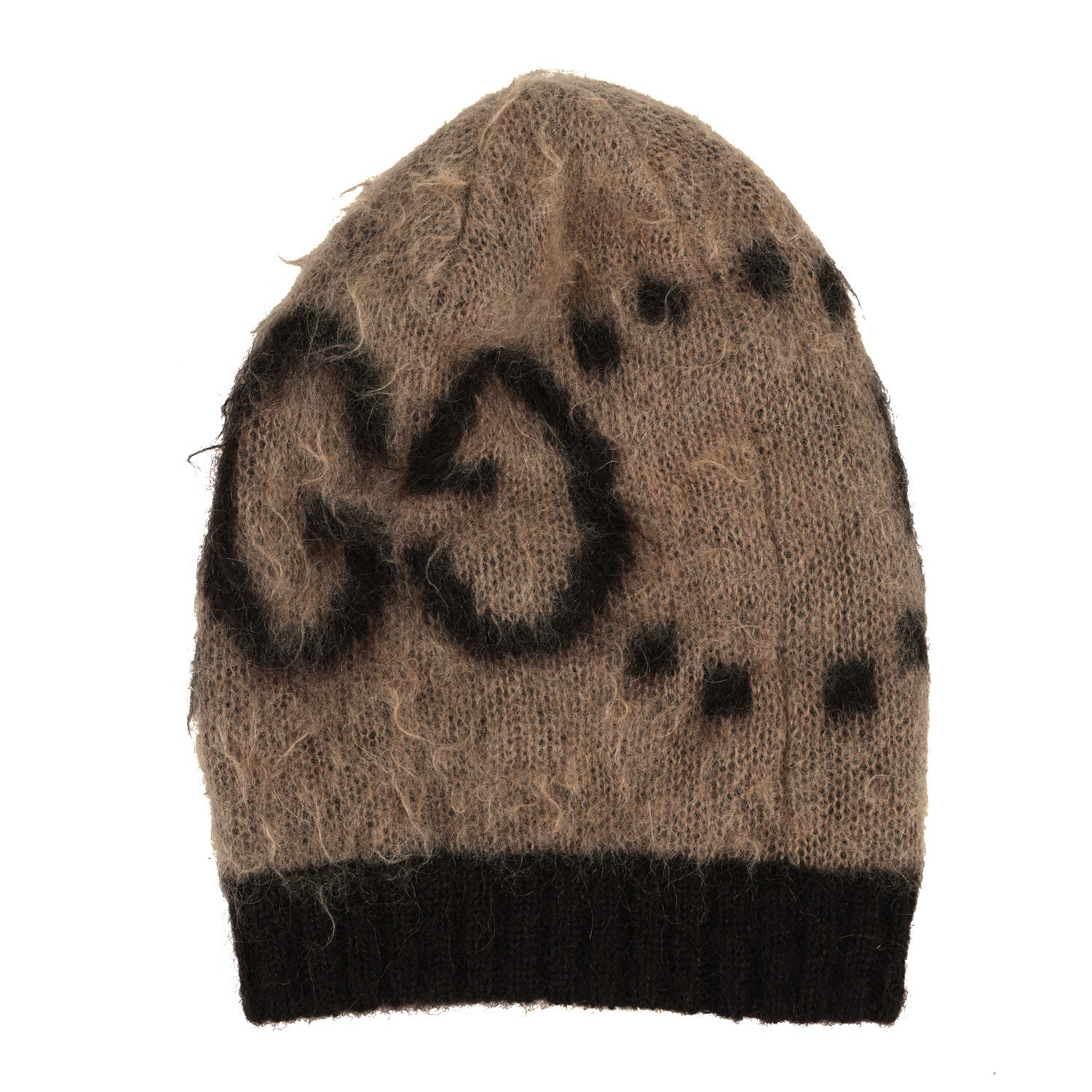 Gucci Mohair Monogram Jumbo GG Brushat Beanie Hat M Beige Dark Brown 3 of 5
