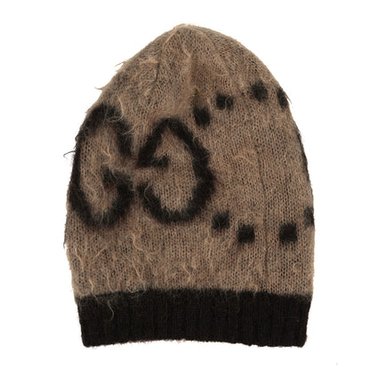 Gucci Mohair Monogram Jumbo GG Brushat Beanie Hat M Beige Dark Brown 3 of 5