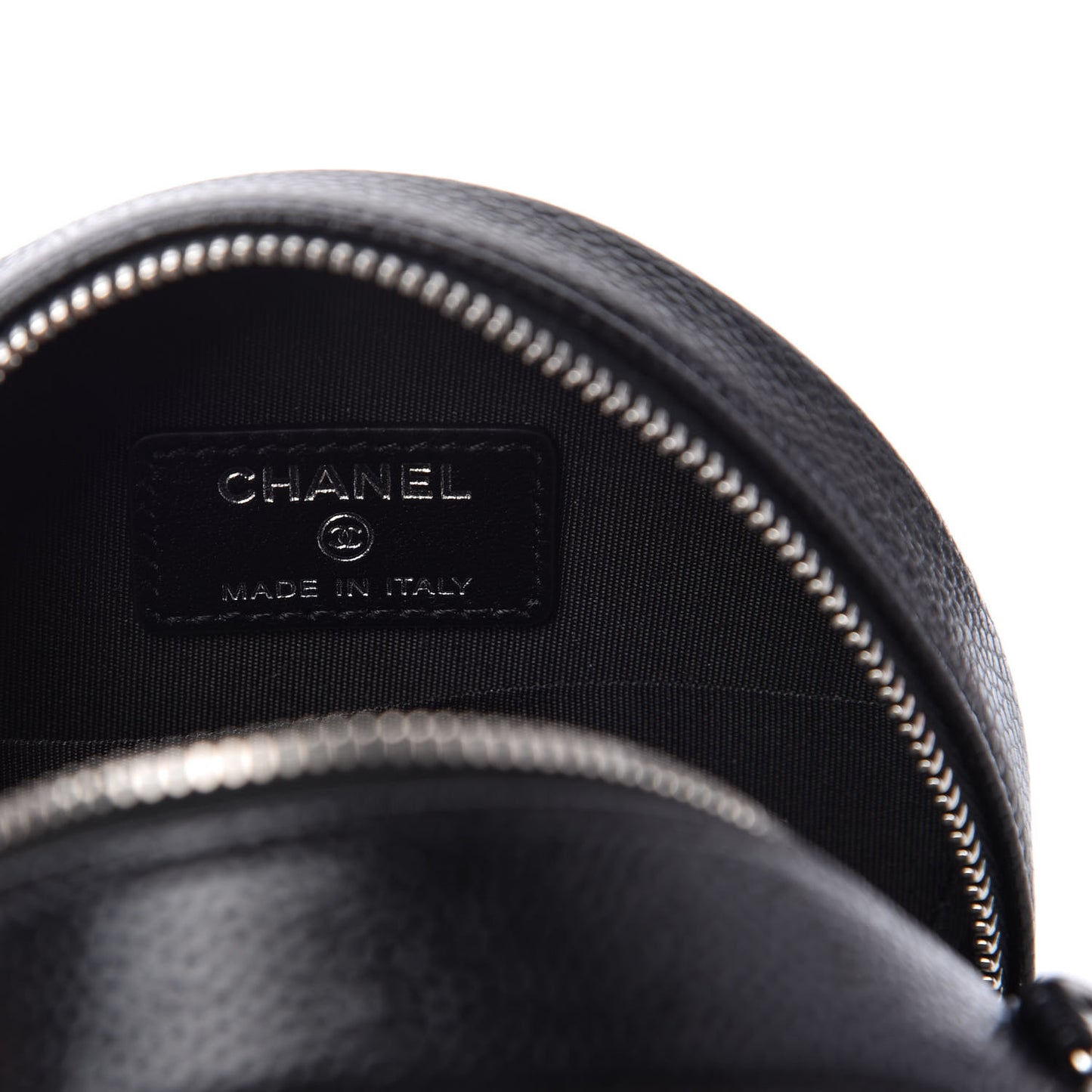 Caviar Camellia Embossed Round Clutch With Chain Black