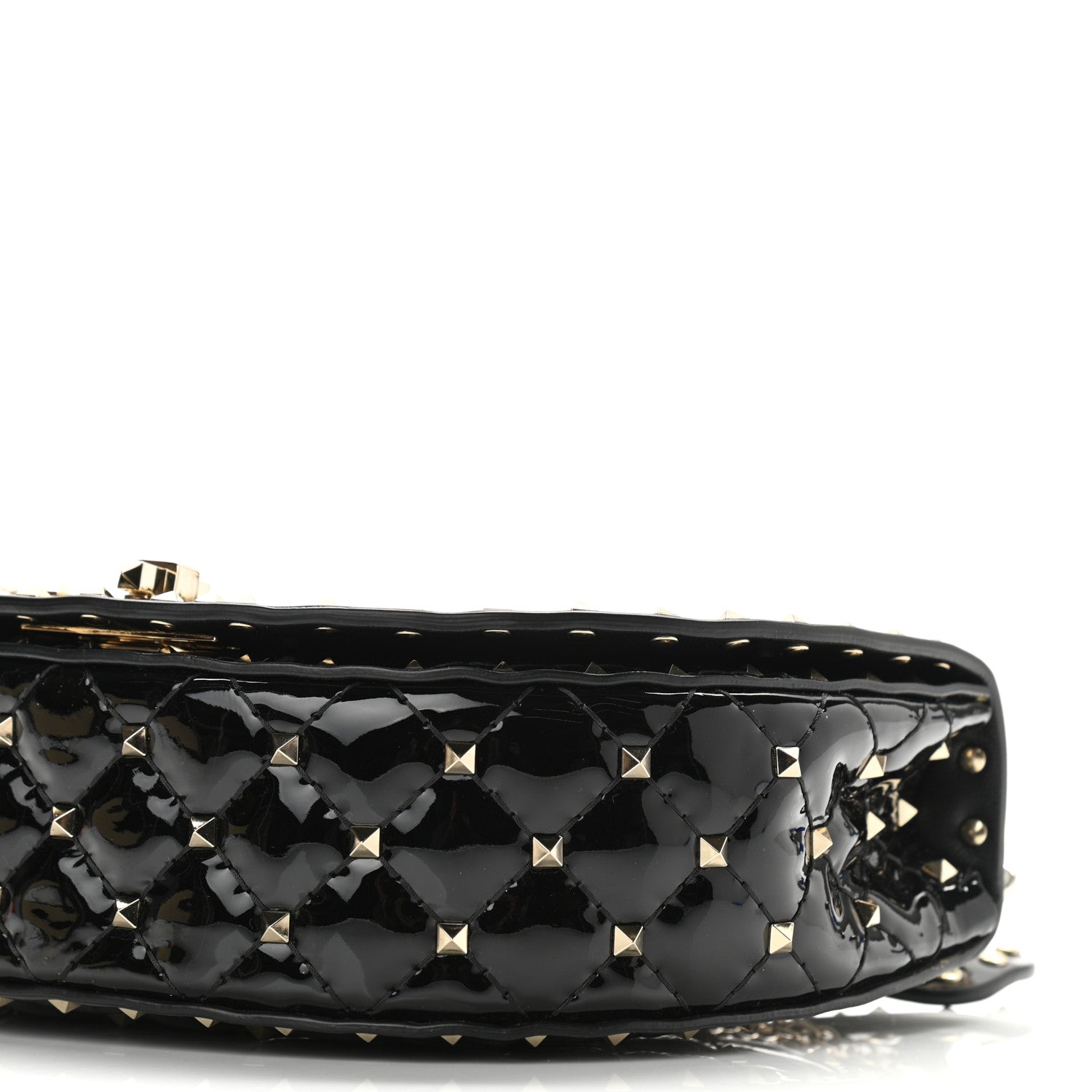 Valentino Garavani Patent Medium Rockstud Spike Halfmoon Saddle Bag Black 9 of 10