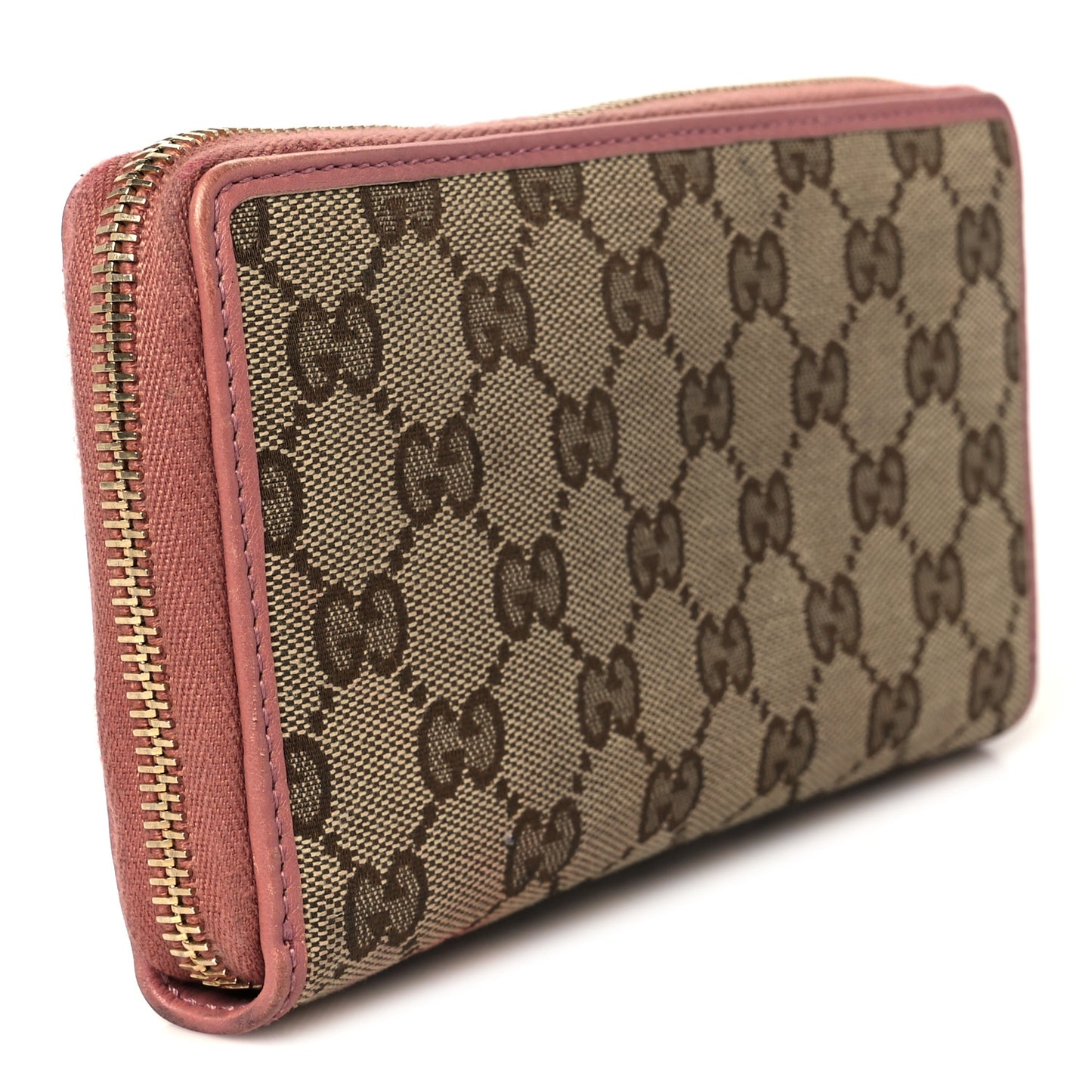Monogram Heart Zip Around Wallet Wristlet Beige Pink