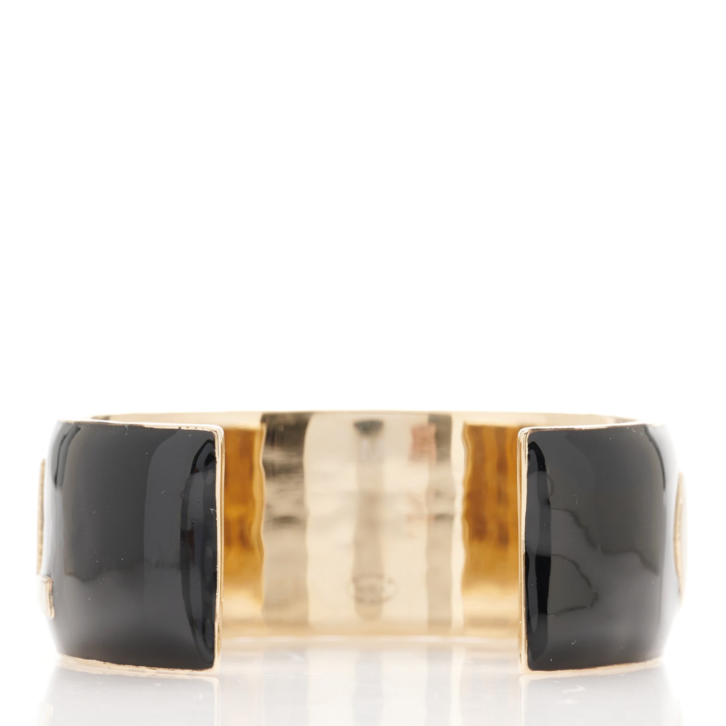 Metal Enamel Wide Chanel Logo Cuff Bracelet M Black White