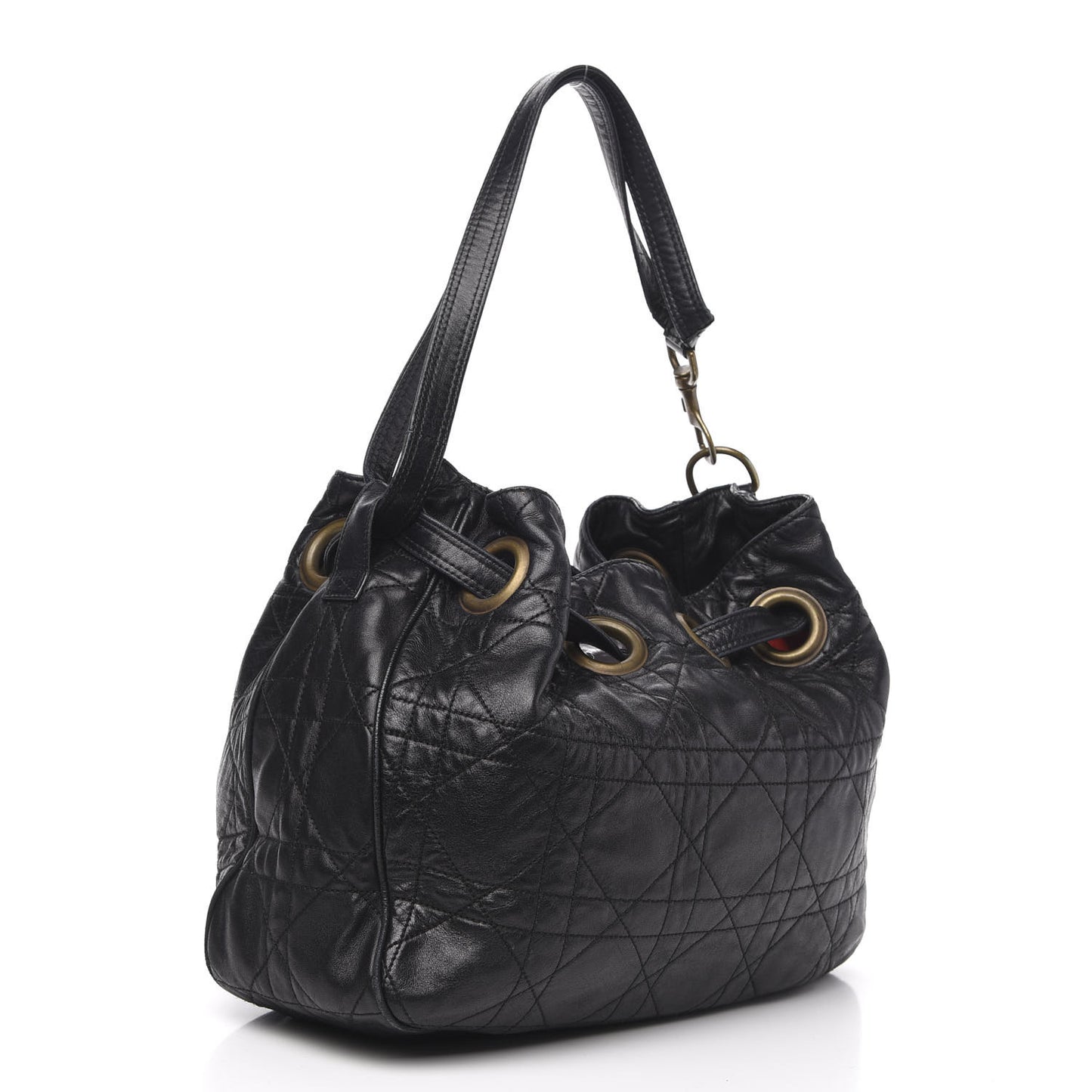 Lambskin Cannage Drawstring Bag Black