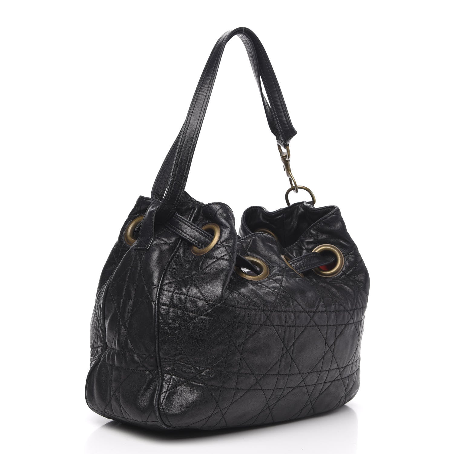 Christian Dior Lambskin Cannage Drawstring Bag Black 5 of 16