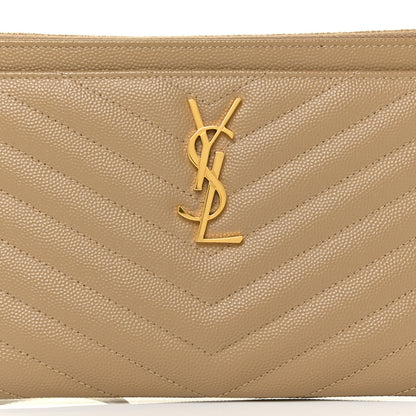 Saint Laurent Grain De Poudre Chevron Monogram Large Bill Pouch Cork 8 of 14