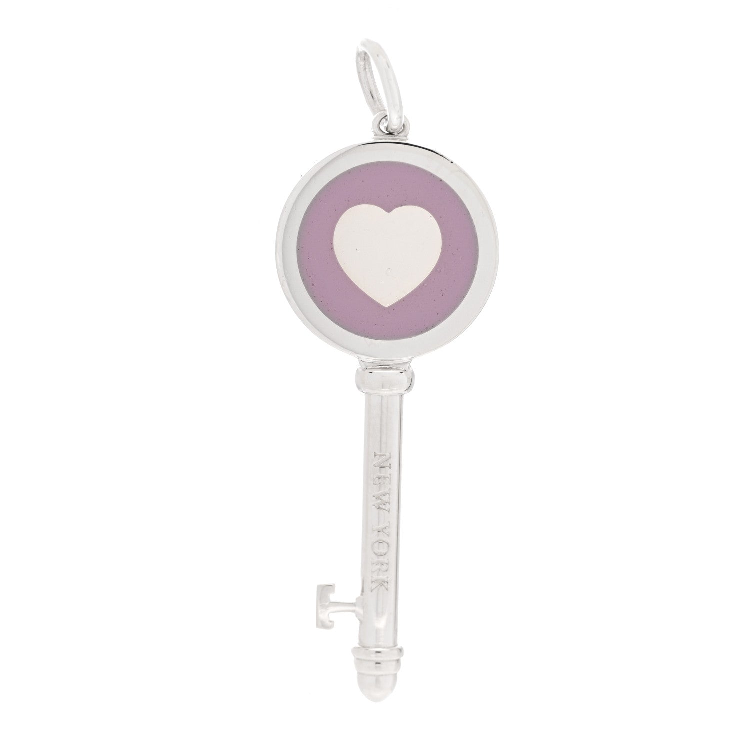 Tiffany Sterling Silver Enamel Keys Heart Key Pendant Lavender 1 of 4