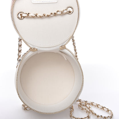 Chanel Lambskin Quilted Round Small Vanity Case With Chain White Black 5 of 9