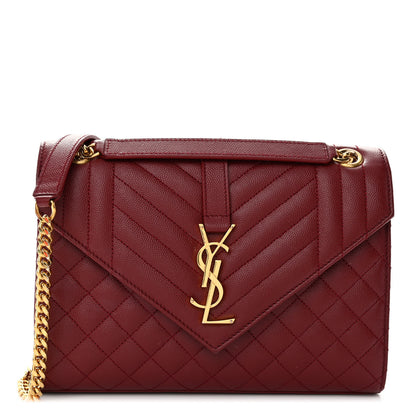 Saint Laurent Grain De Poudre Textured Mixed Matelasse Triquilt Medium Monogram Satchel Oxblood 1 of 9