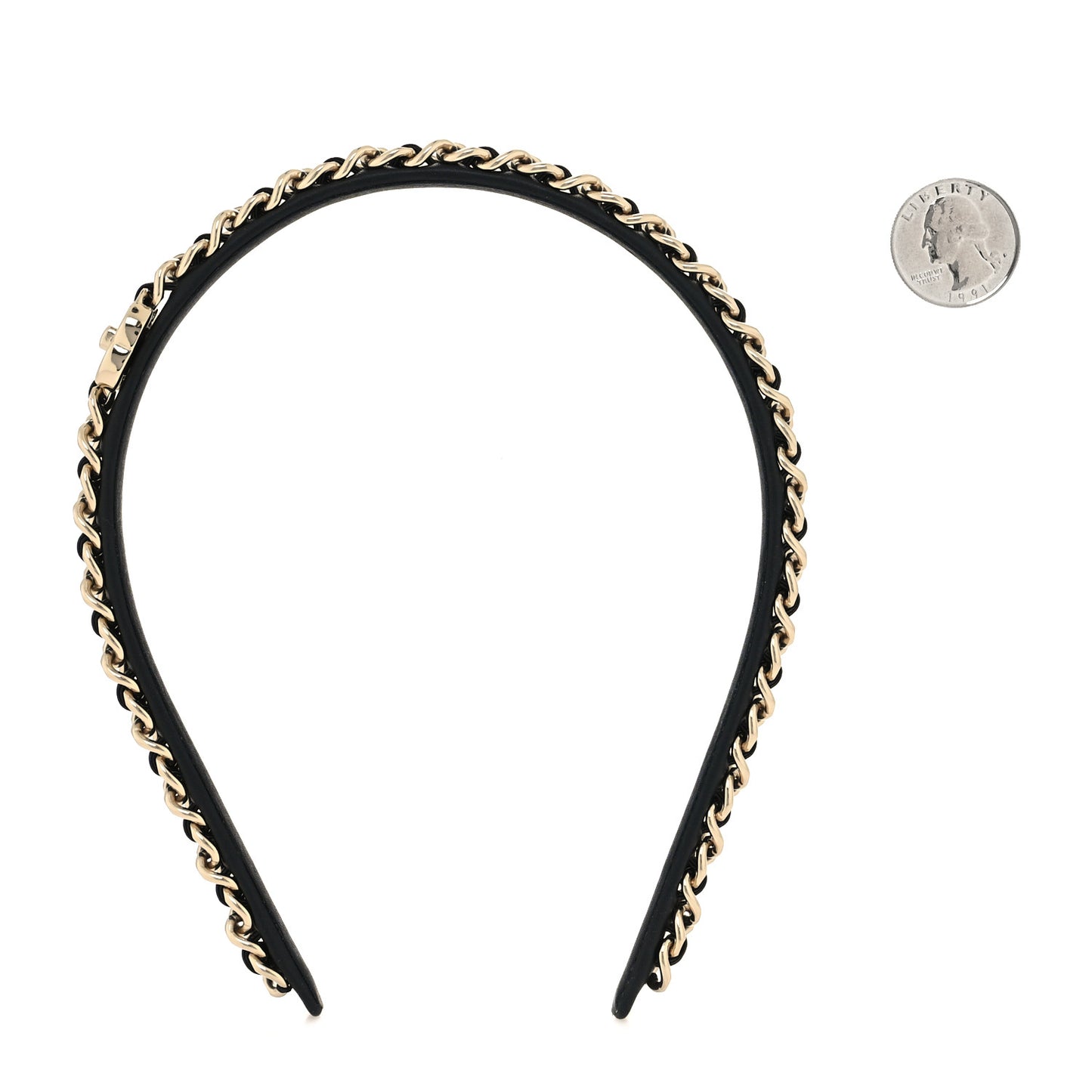 Metal Lambskin Chain CC Headband Black Gold