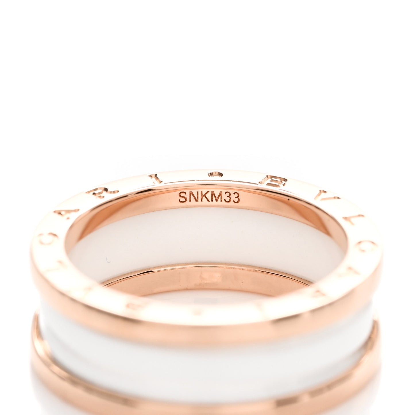 18K Rose Gold White Ceramic B.Zero1 Two-Band Ring 58 8.25