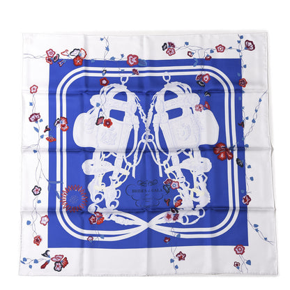Hermes Silk Brides Fleuries Scarf 90 Bleu Roy White Rouge 1 of 6
