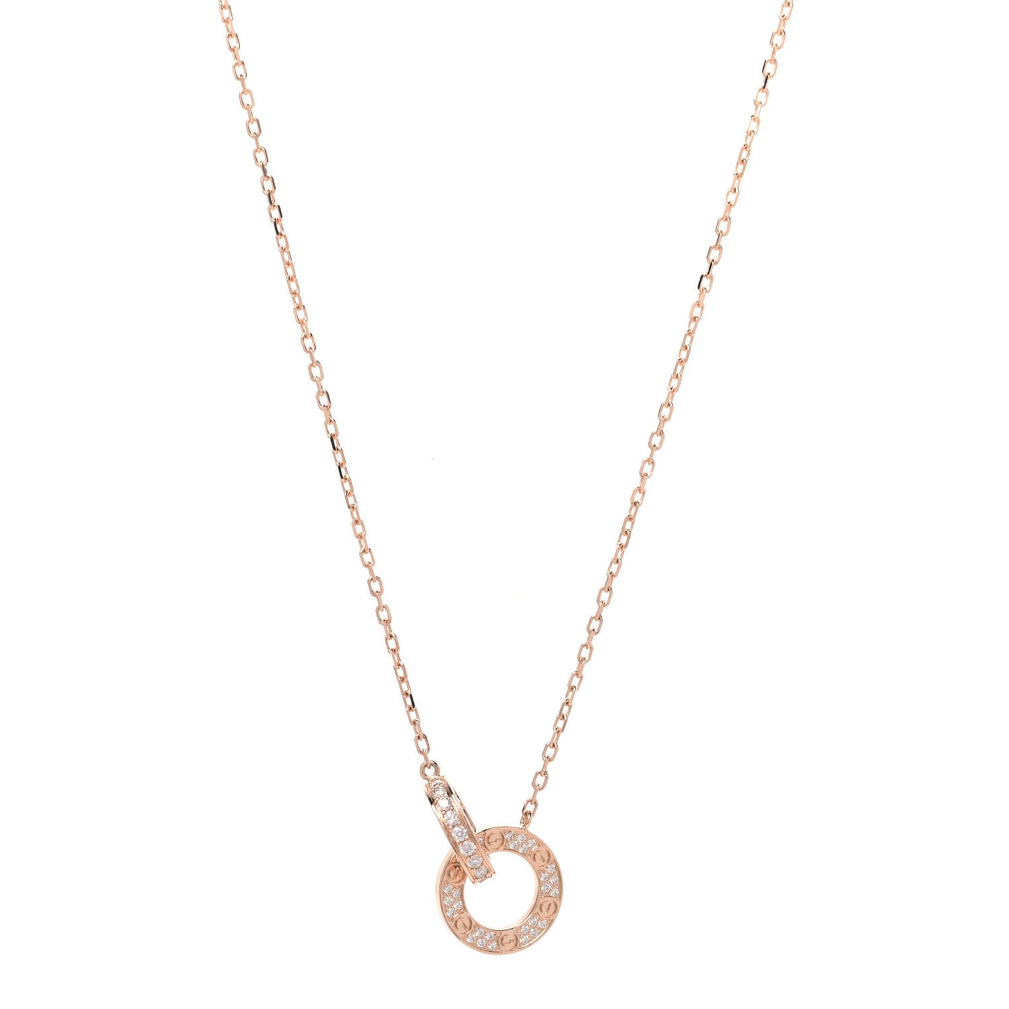 18K Pink Gold Diamond Interlocking LOVE Paved Necklace