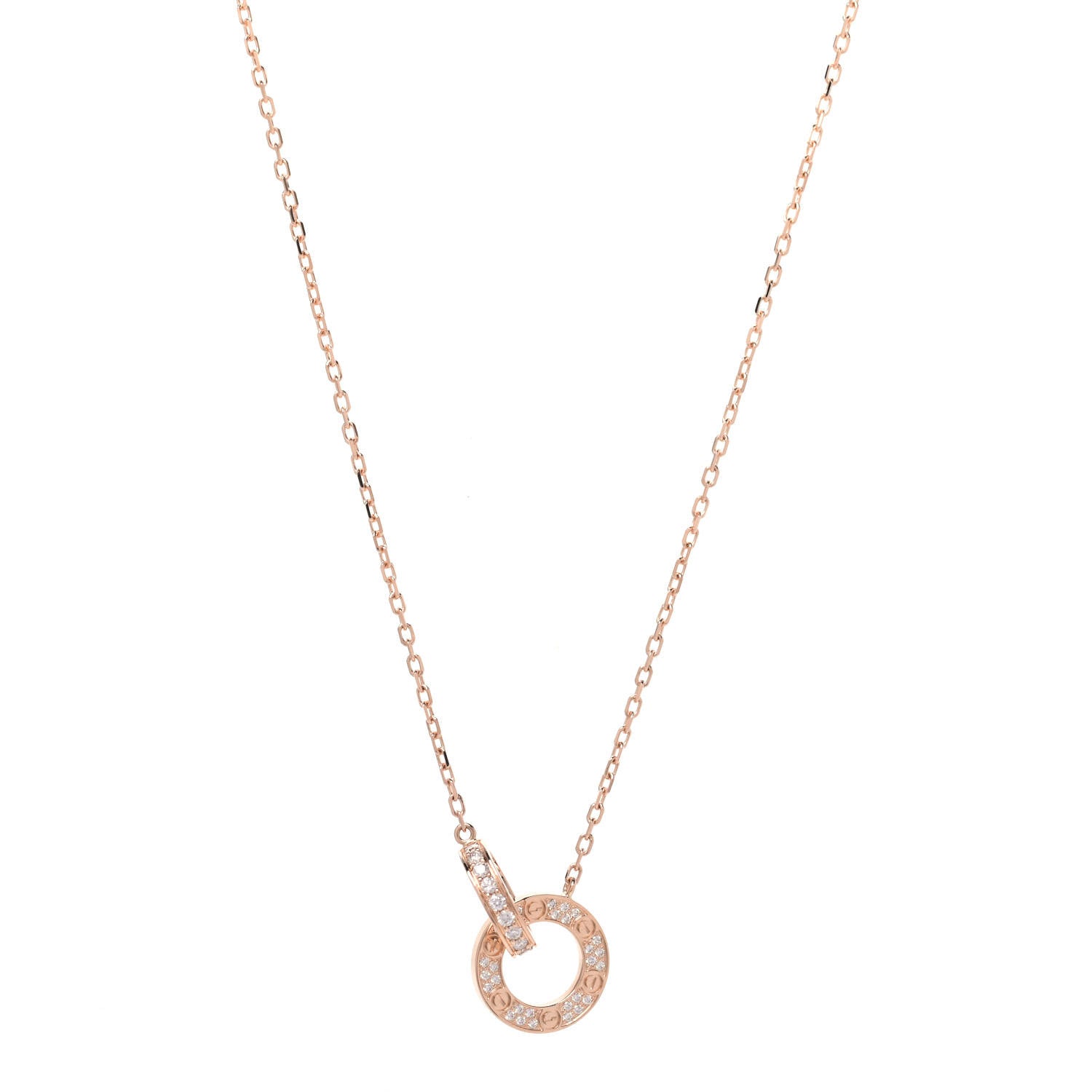 Cartier 18K Pink Gold Diamond Interlocking LOVE Paved Necklace 1 of 6