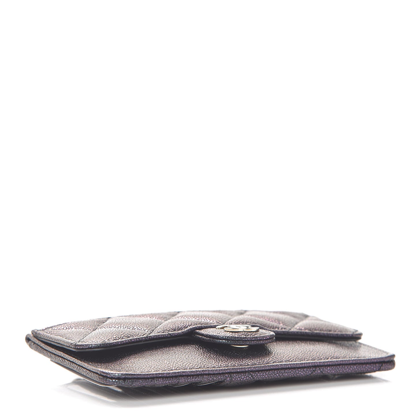 Iridescent Caviar Quilted Flap Zip Card Holder Black