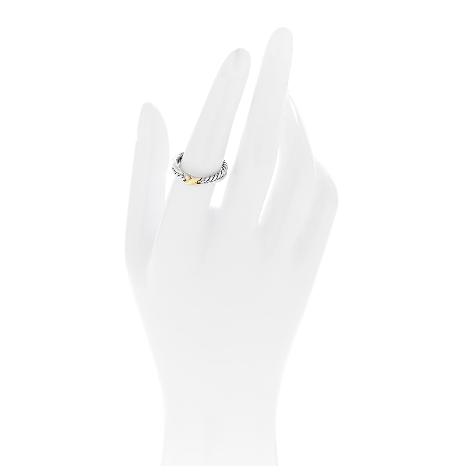David Yurman Sterling Silver 18K Yellow Gold Petite X Crossover Ring 53 6.5 2 of 4
