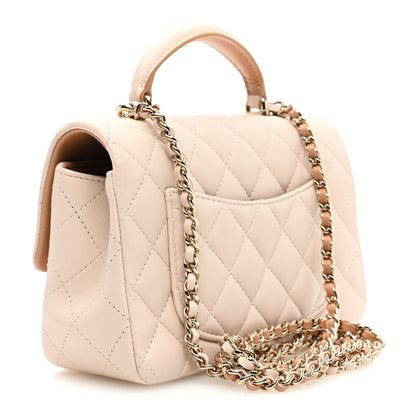 Chanel Lambskin Quilted Bi-Color Mini Top Handle Rectangular Flap Ecru Dark Beige 3 of 10